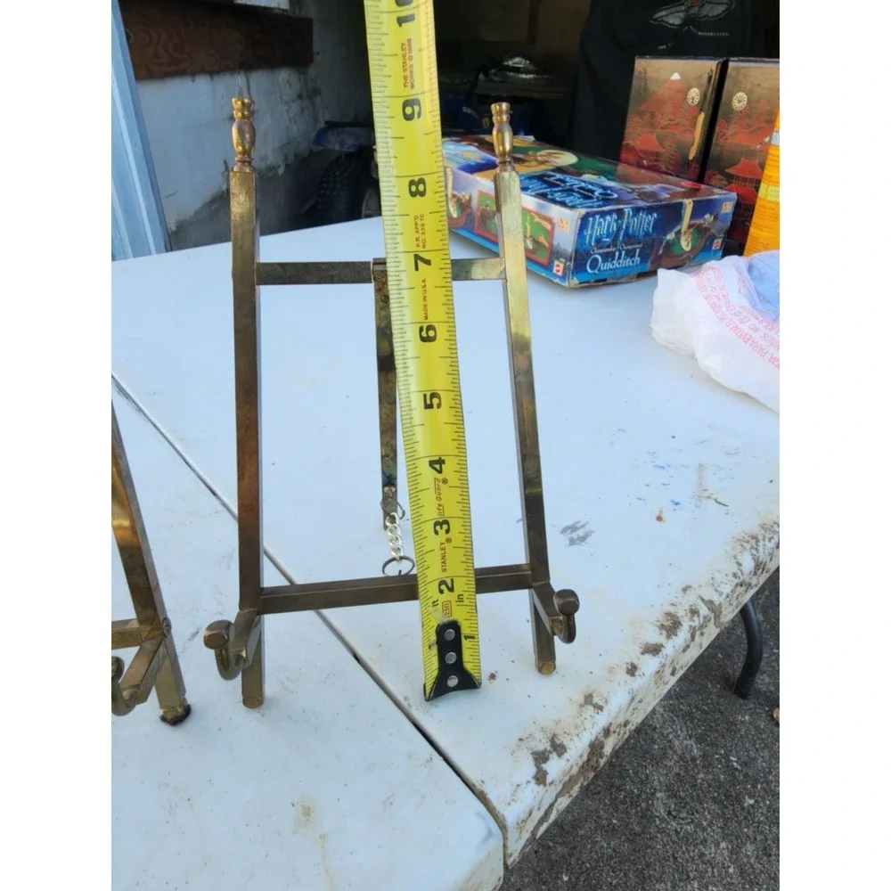 Vintage Set Of 2 Solid Brass Easel Display Stands Large & Medium